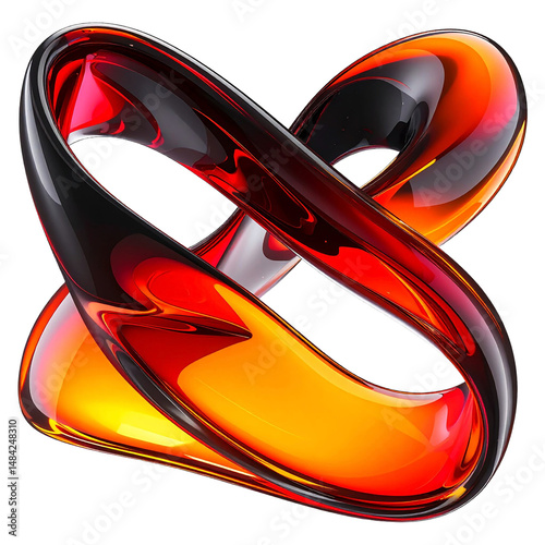 Vibrant 3D digital knot in glossy black and orange shades, futuristic tech vibe, high contrast isolated shape on dark background