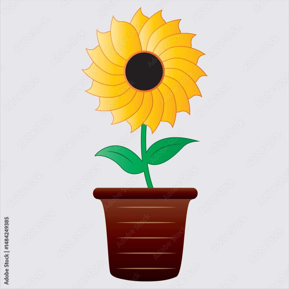 Obraz premium Potted Sunflower Illustration in Brown Pot