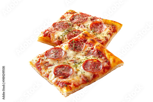 Square piece of sicilian pizza isolated on transparent background