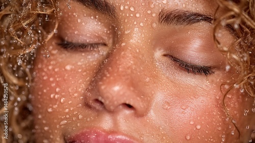 Serene AfterShower Glow Closeup Womans Face.