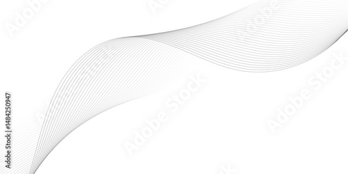 Abstract wave element for design. Digital frequency track equalizer. Stylized line art background. Vector illustration. Wave with lines created using blend tool. Curved wavy line, smooth stripe. 