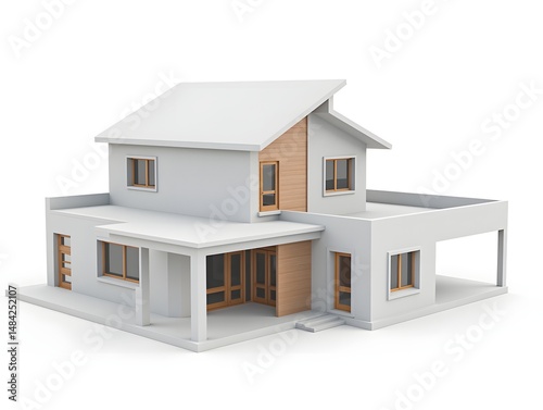 3d rendering of modern house, real estate business house house price concept illustration