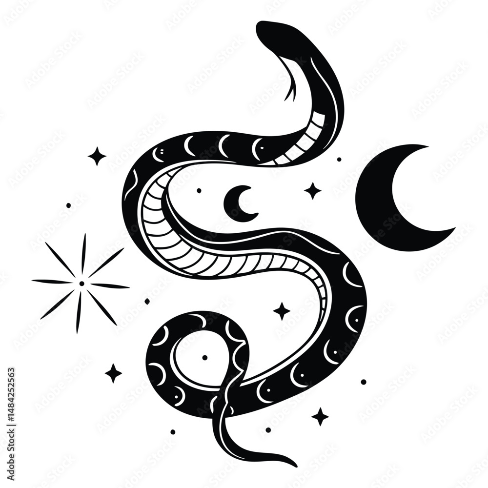 Fototapeta premium a-snake-intertwined-with-crescent-moons-and-stars-.eps