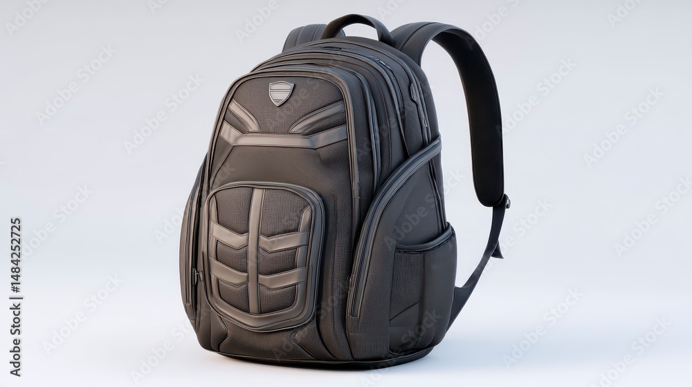 Naklejka premium Sleek Black Backpack Modern School Bag Travel Bag Studio Shot