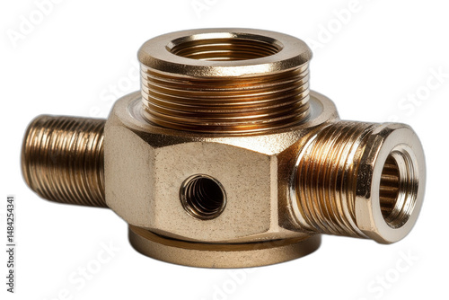 Brass compression fittings, featuring a threaded sleeve and nut, for secure connections in plumbing. Isolated on transparent background.
