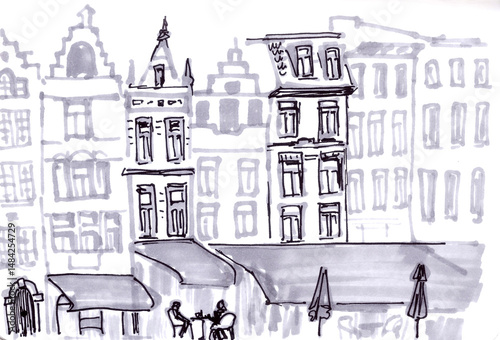 Wallpaper Mural antwerp, belgium, travel sketch, graphic monochrome drawing Torontodigital.ca