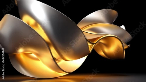 Elegant flowing waves of silver and gold create stunning visual harmony in a modern art piece