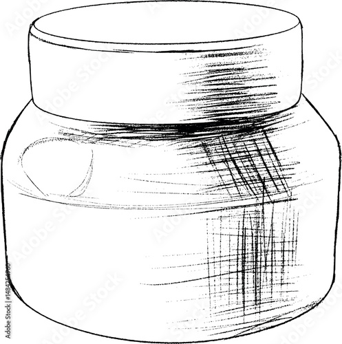 Sketch of a round jar accompanied by a stylish lid for storage purposes