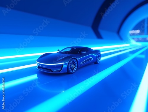 Future car concept 3D illustration, technological car advertising background design