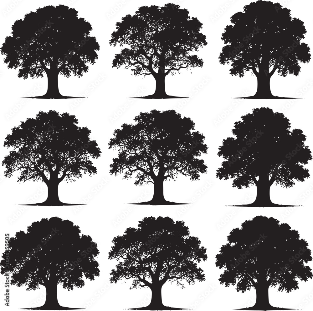 set of giant tree silhouettes