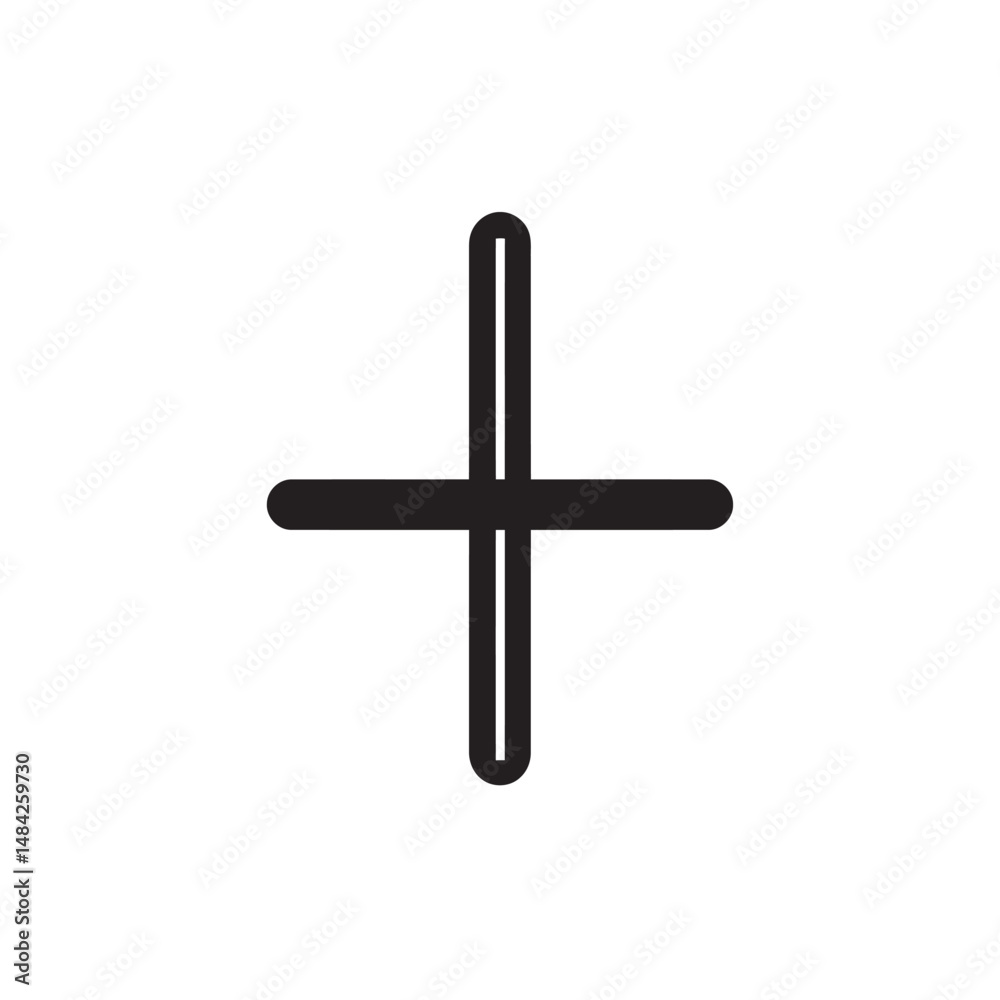 Obraz premium Black simple plus icon features rounded tips isolated on a white background