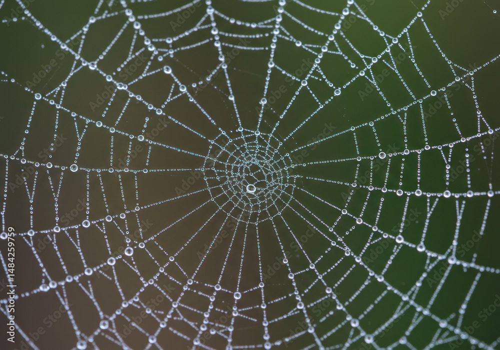 Fototapeta premium Water droplets glisten on a spider web.