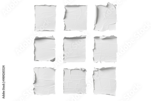 Wallpaper Mural Set of square pieces of textured white paper with torn edges isolate on transparent background, cutout, png Torontodigital.ca