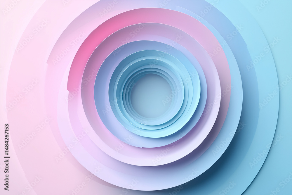 A mesmerizing abstract design showcasing concentric spiral layers in soft pastel colors, including pink and blue, creating a smooth and harmonious visual effect with a minimalist approach. A mesmerizing abstract design showcasing concentric spiral layers in soft pastel colors, including pink and blue, creating a smooth and harmonious visual effect with a minimalist approach.