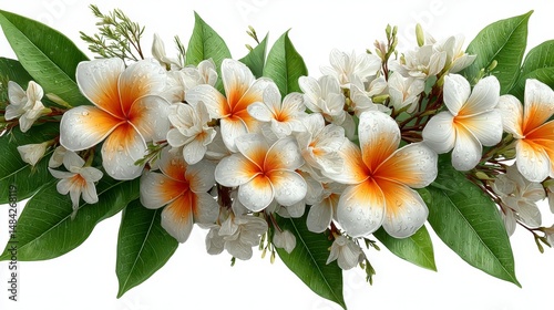 Lush Frangipani Lei  Tropical Flower Garland  Hawaiian Lei  White Background