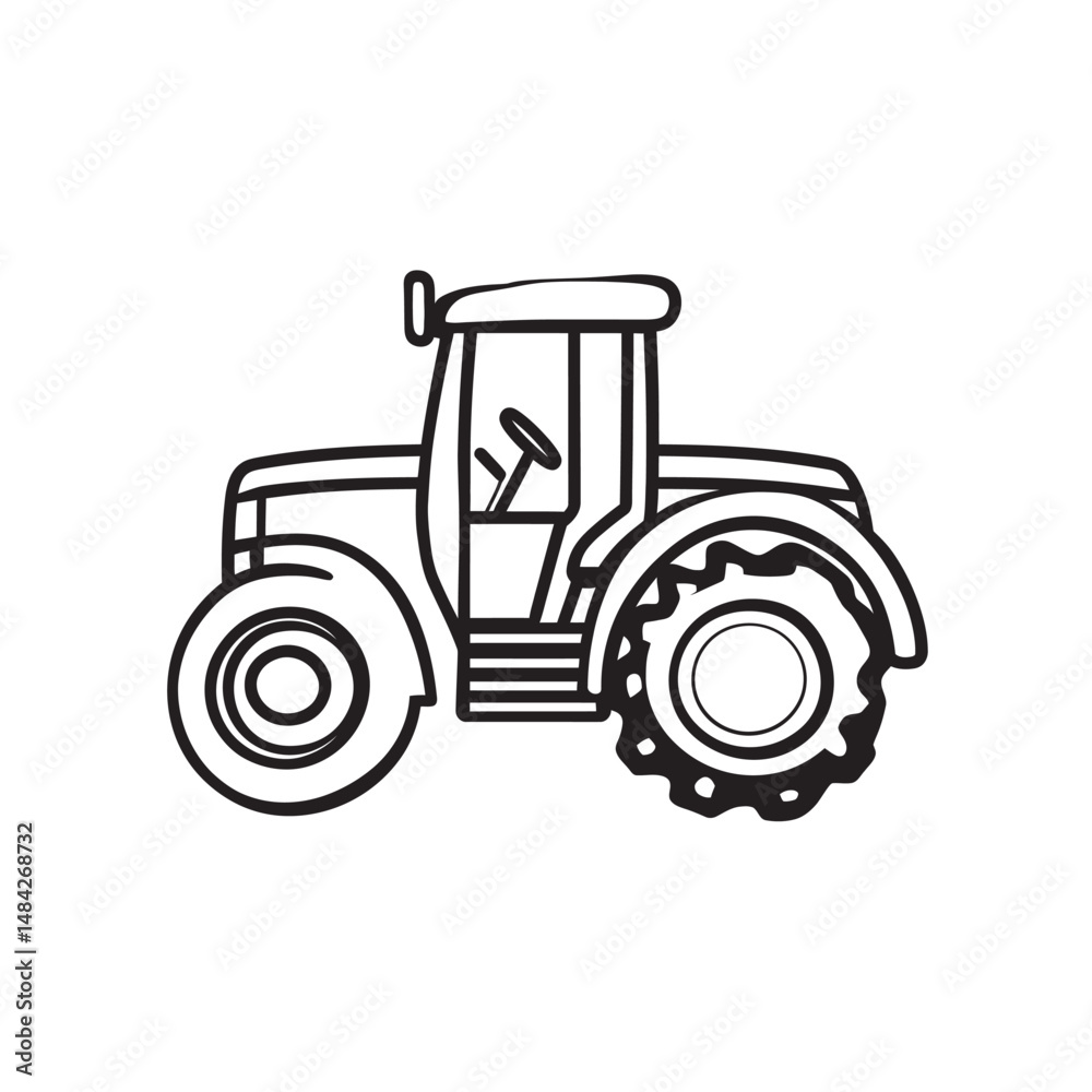 Obraz premium Bold line art depicts a tractor with detailed wheels over a transparent background