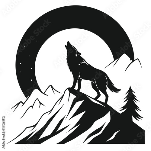 a-wolf-howling-at-the-moon-on-a-mountain-peak--sil.eps