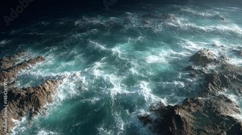 Dramatic Ocean Waves Crashing on Rocky Coastline  Nature  Seascape  Texture  Background