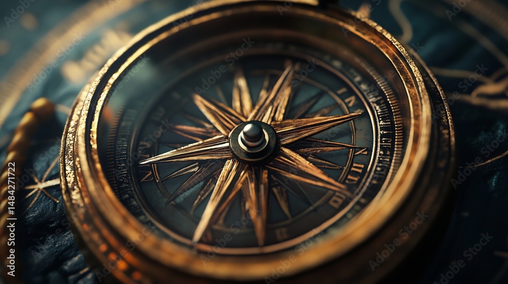 Antique Compass: Intricate Details, Rich Bronze, Nautical Charm Antique Compass: Intricate Details, Rich Bronze, Nautical Charm