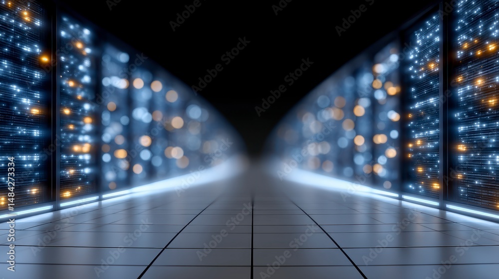 Futuristic Data Center Servers Network Technology Cloud Computing Digital Internet
