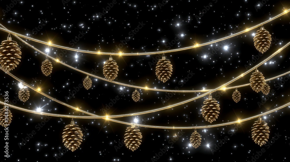 Elegant Golden Pinecone Christmas Garland Lights Festive Winter Decor