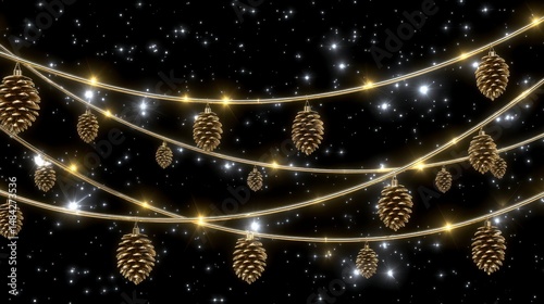 Obraz na płótnie Elegant Golden Pinecone Christmas Garland Lights Festive Winter Decor w salonie