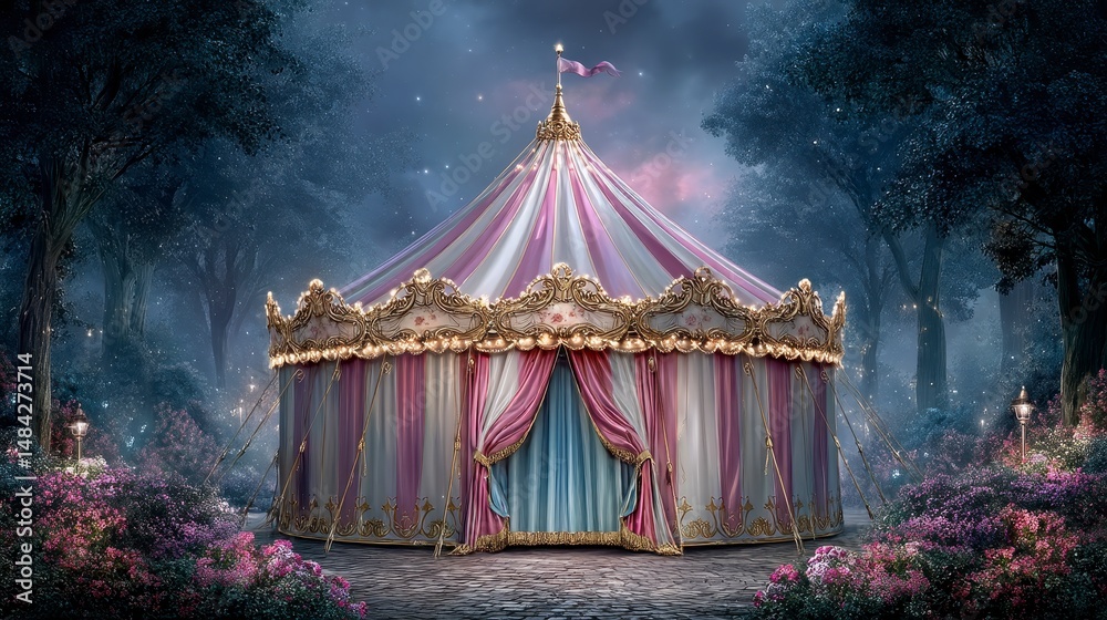 Enchanting Pink White Circus Tent in a Magical Forest
