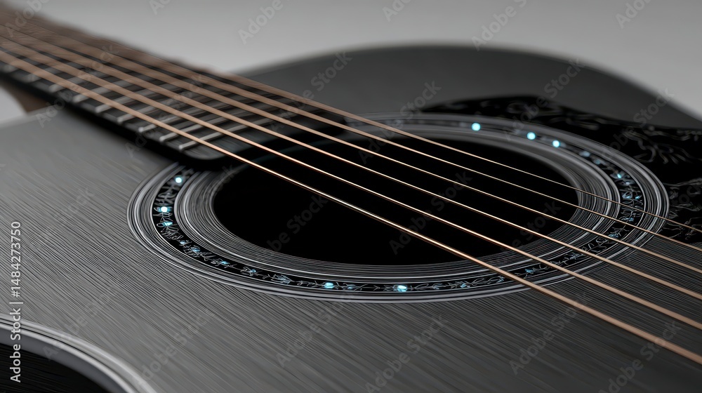 Acoustic Guitar Close up Dark Wood Strings Soundhole Detail