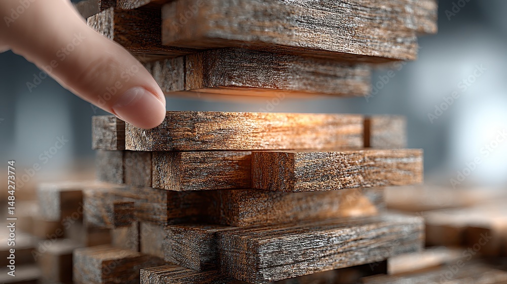 Strategic Planning Hand Arranging Wooden Blocks for Business Growth