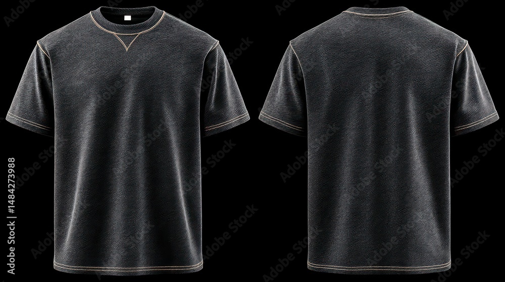 Black T Shirt Mockup Front Back Views Detailed Texture Apparel Design