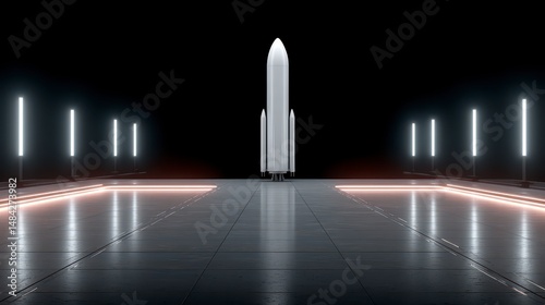 Obraz na płótnie Futuristic Rocket Launchpad Spacecraft Neon Lights Sci Fi Concept w salonie