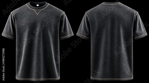 Obraz na płótnie Black T Shirt Mockup Front Back Views Detailed Texture Apparel Design w salonie