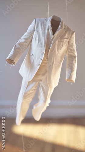 Obraz na płótnie Weightless White Suit Surreal Minimalist Fashion Photography w salonie