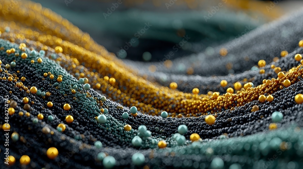 Abstract Gold Grey Green Sphere Wave Background