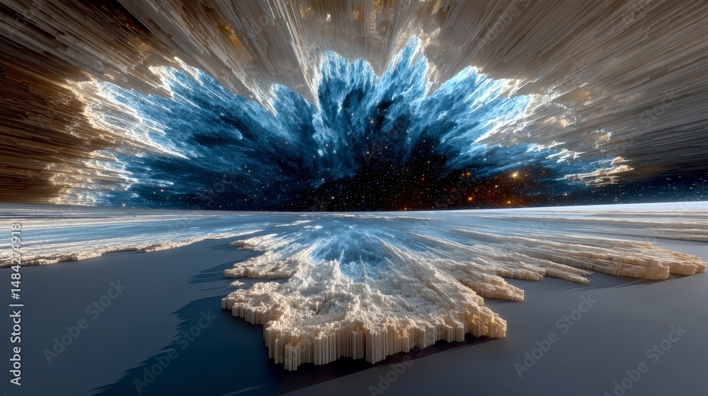 Cosmic Nebula Panorama Surreal 3D Landscape Starry Night Sky Extraterrestrial Fantasy