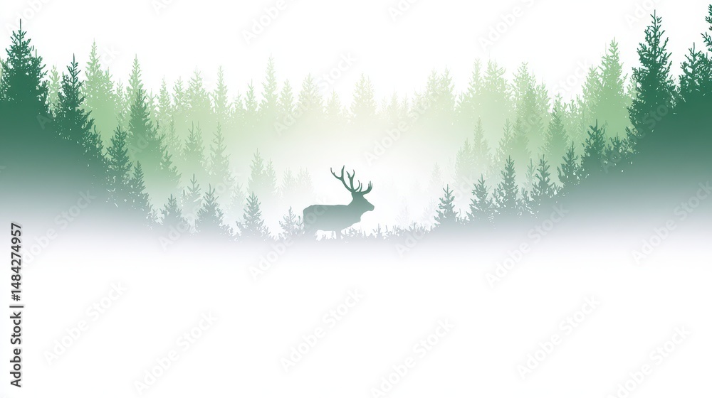 Majestic Deer in Misty Forest Nature Wildlife Serenity