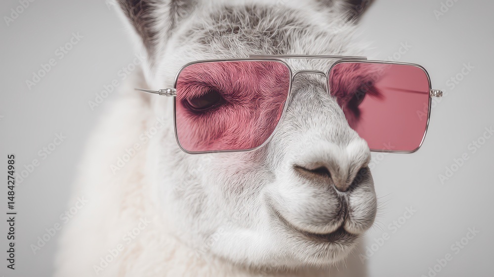 Cool Llama in Pink Sunglasses Minimalist Animal Portrait