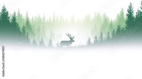 Obraz na płótnie Majestic Deer in Misty Forest Nature Wildlife Serenity w salonie