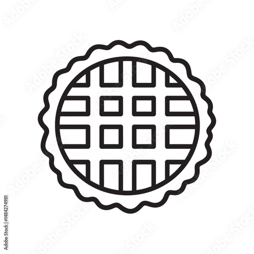 Circular apple pie with lattice crust showcased in a simplified black line representation