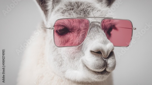 Obraz na płótnie Cool Llama in Pink Sunglasses Minimalist Animal Portrait w salonie