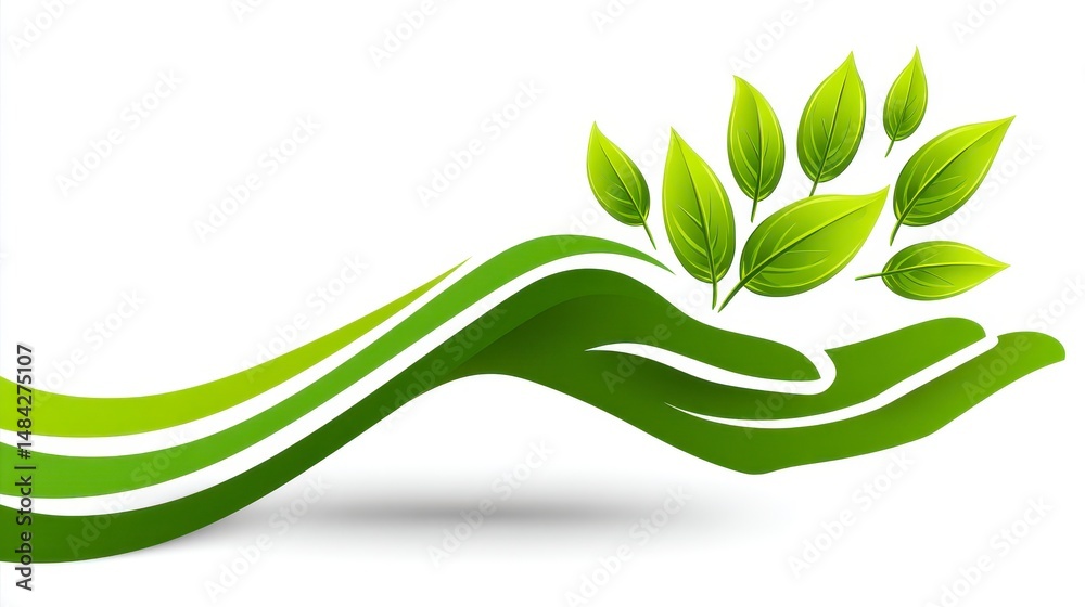 Green Earth Day Banner Save Nature Go Green Eco Friendly Leaves in Hands