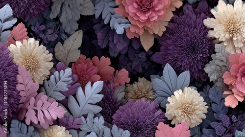 Obraz na płótnie Elegant Paper Flowers Purple Pink Cream Floral Arrangement w salonie