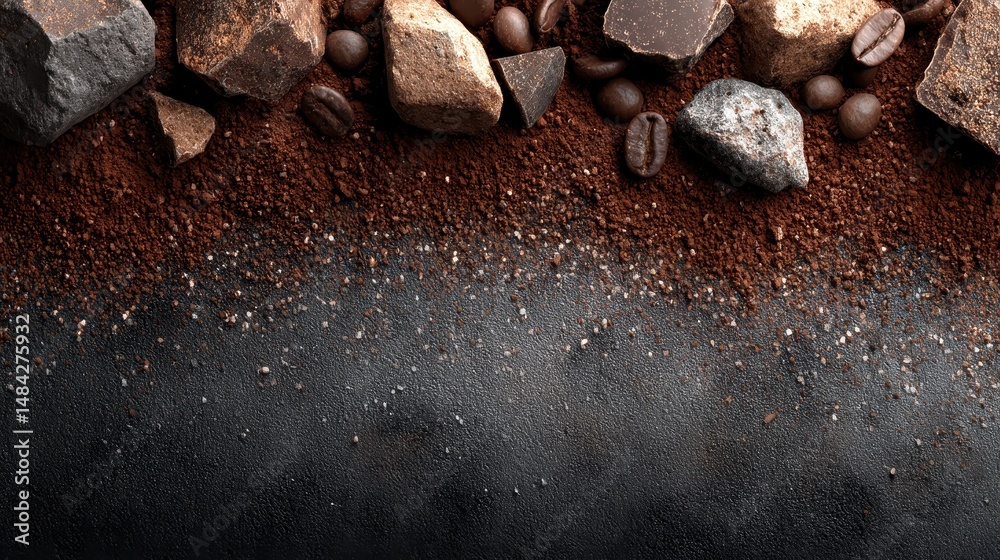Dark Chocolate Coffee Beans Cocoa Powder Grunge Texture Background