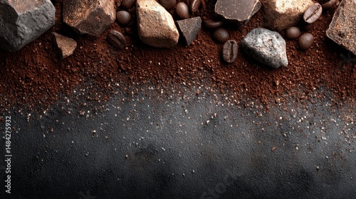 Obraz na płótnie Dark Chocolate Coffee Beans Cocoa Powder Grunge Texture Background w salonie