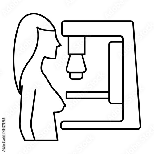 Mammography linear icon. Mastography. Breast radiography. Thin line illustration. Woman breast examination. Chest x-ray screening. Contour symbol. Vector isolated outline illustration. Editable stroke