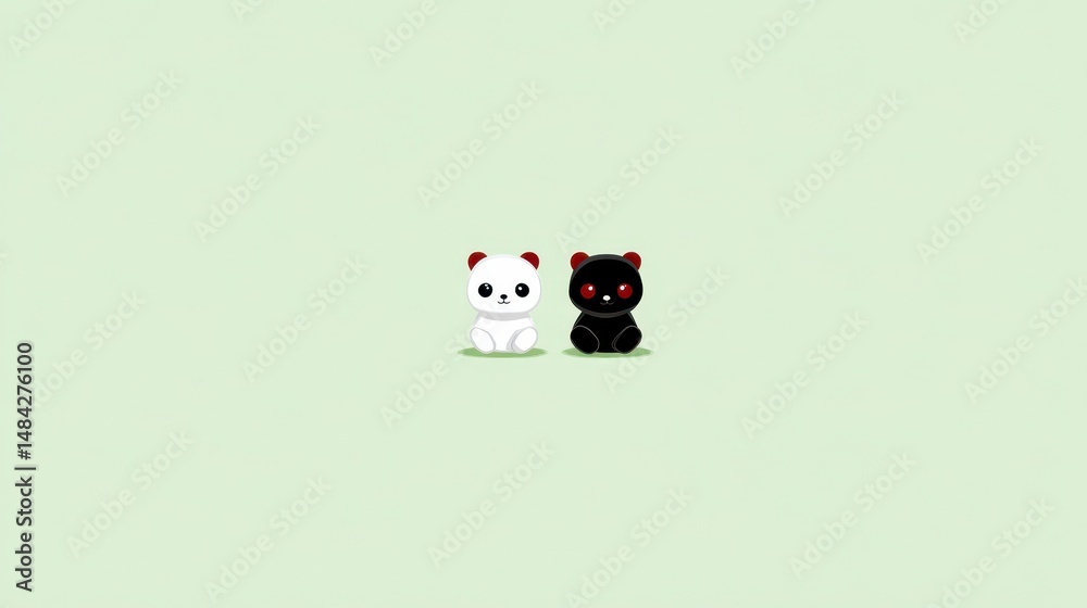 Adorable Panda Pair Minimalist Cute Bear Illustration Digital Art
