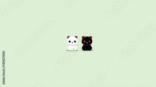 Obraz na płótnie Adorable Panda Pair Minimalist Cute Bear Illustration Digital Art w salonie