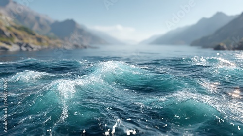 Obraz na płótnie Serene Ocean Waves Coastal Landscape Blue Water Texture Calm Sea Mountain View w salonie
