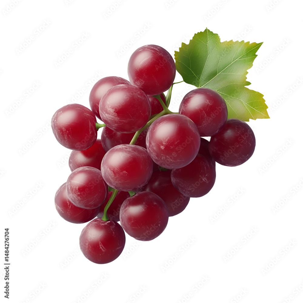 Fototapeta premium Bunch of red grapes with shadow, isolated on transparent background