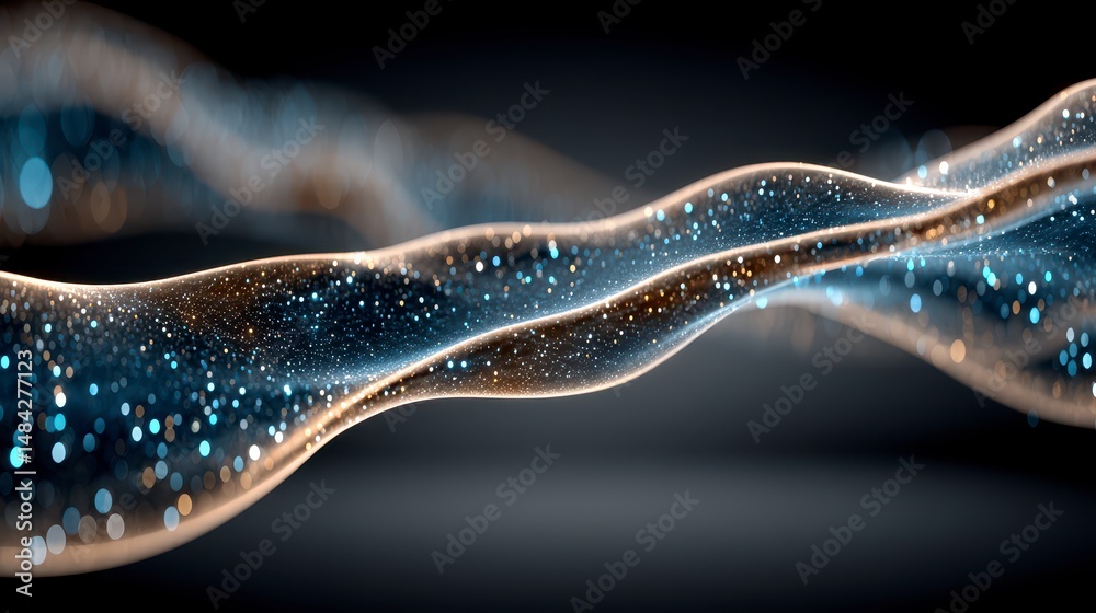 Abstract Blue Gold Particle Wave Digital Flow AI Art Glittering Energy